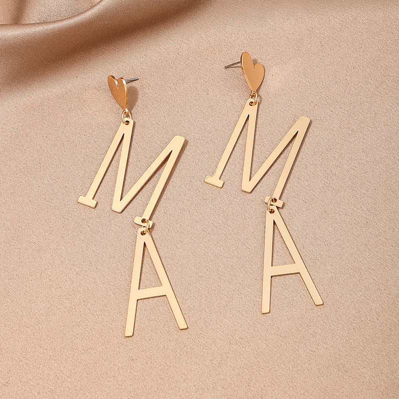 Wholesale Exaggerated design creative metal heart MAMA women's earrings